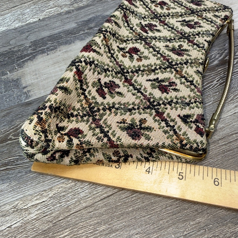 Vintage Petit Point Needlepoint Purse Tapestry Handbag Clutch Bag Floral Gold - Picture 11 of 12